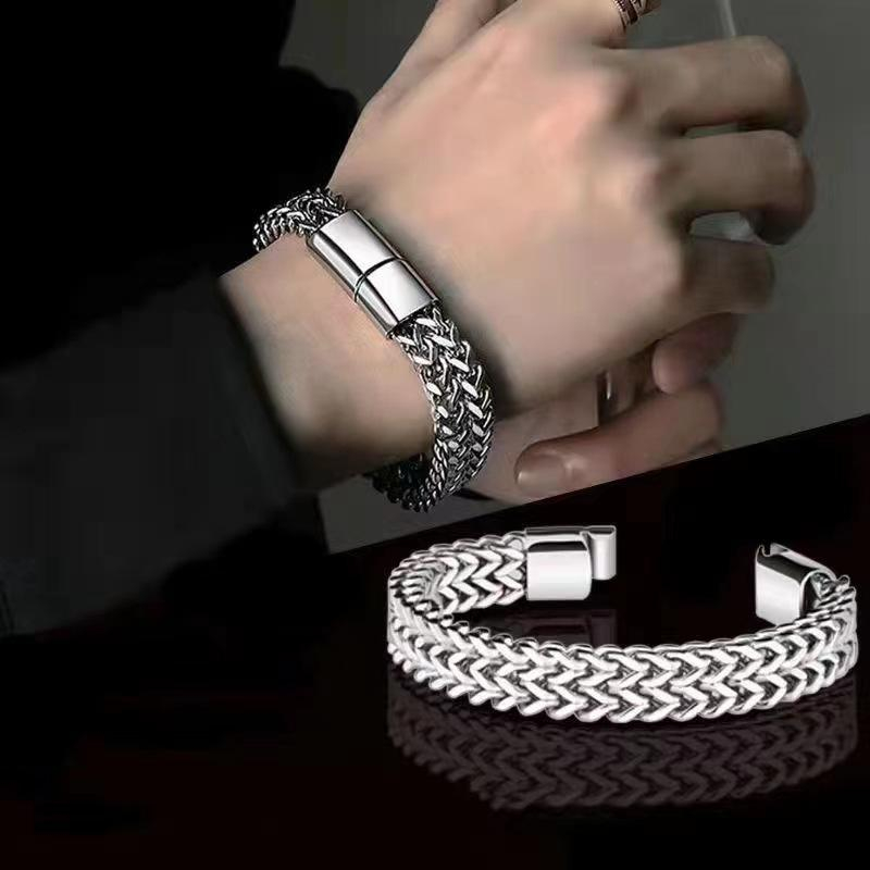 urban hip hop stainless steel tarnish free silver cuban link chain hypoallergenic double woven heavy metal men's new bracelet urban hip hop stainless steel tarnish free silver cuban link chain hypoallergenic double woven heavy metal men's new bracelet
